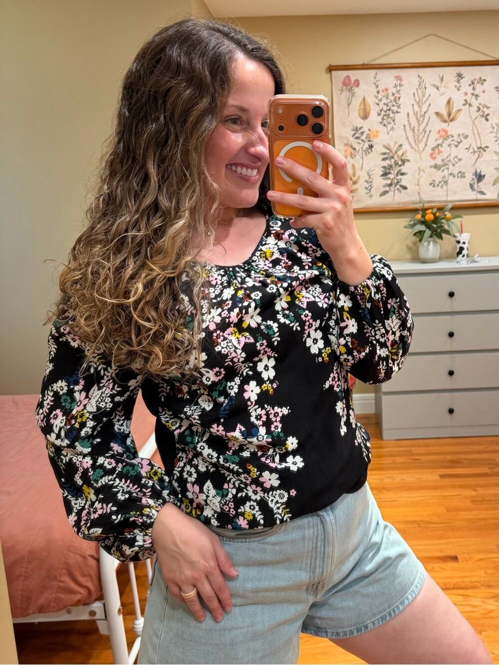 Boden Black Floral Long-Sleeve Blouse 6